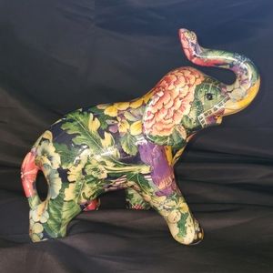 La Vie Vintage Ceramic Glazed Patchwork Elephant Figurine